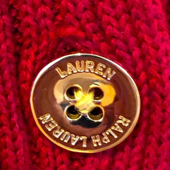 AUTHENTIC RALPH LAUREN CLASSIC RED BUTTON DOWN SWEATER SZ L - Picture 3 of 13